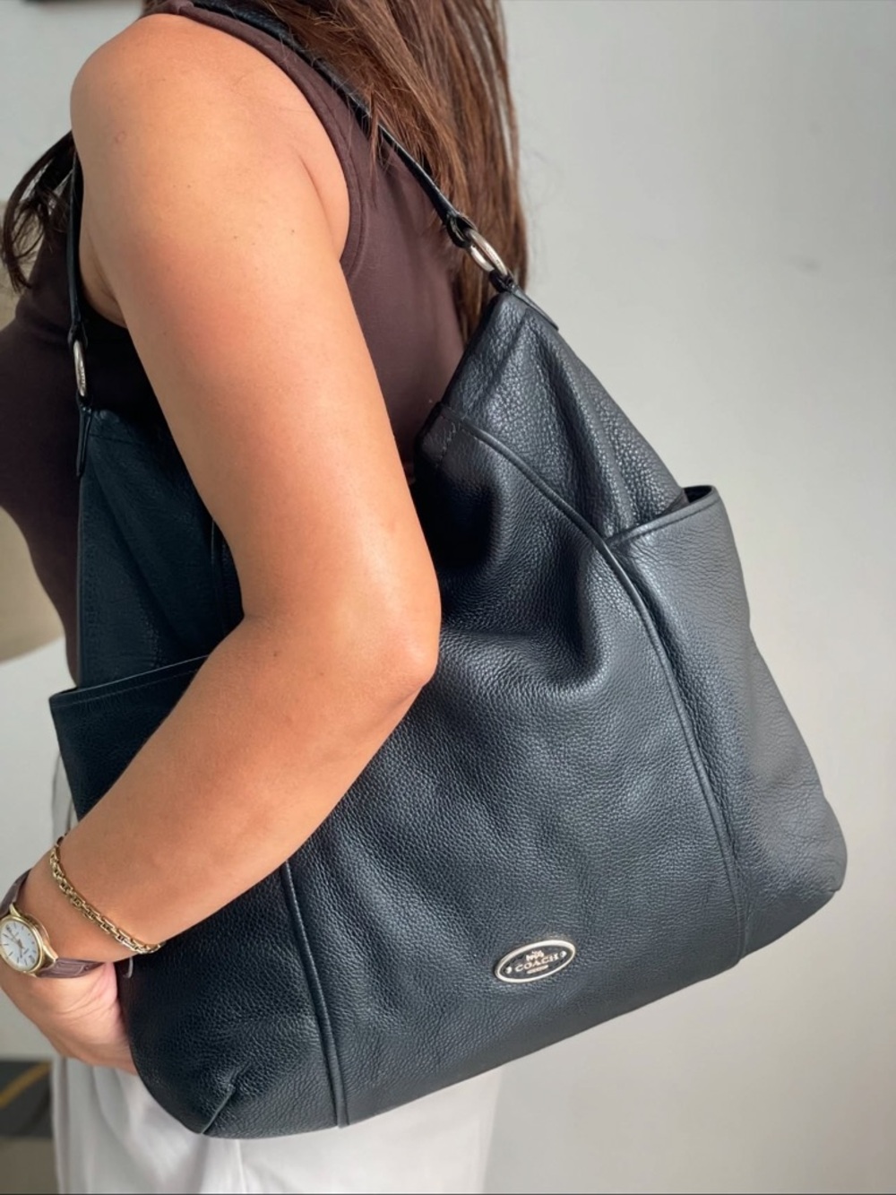 Coach Black Pebbled Leather Shoulder Bag